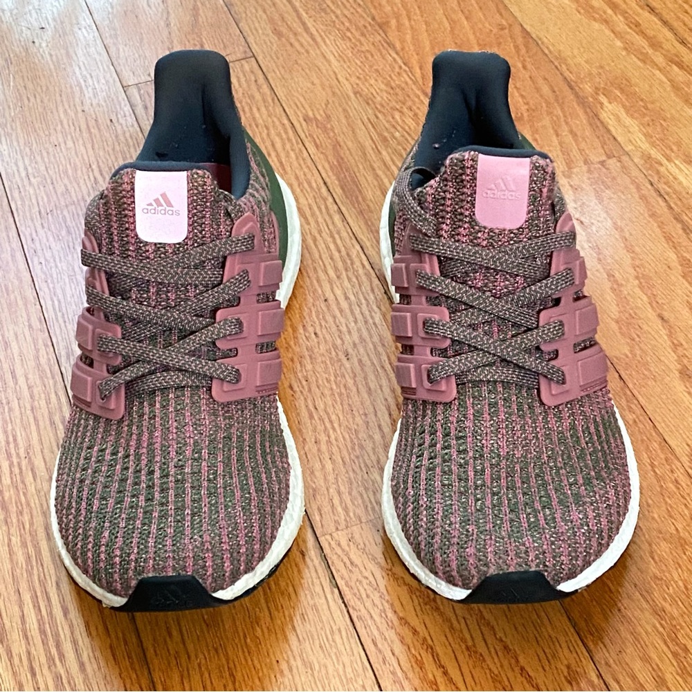 Adidas pink olive green ultraboost ultra boost DNA knit lace up sneakers shoes - Picture 2 of 8